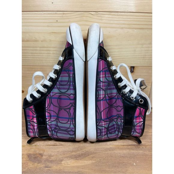 Coach Britney Women's Pink, Purple & Blue Monogram Hi Top Sneakers with Buckle A - Picture 4 of 12